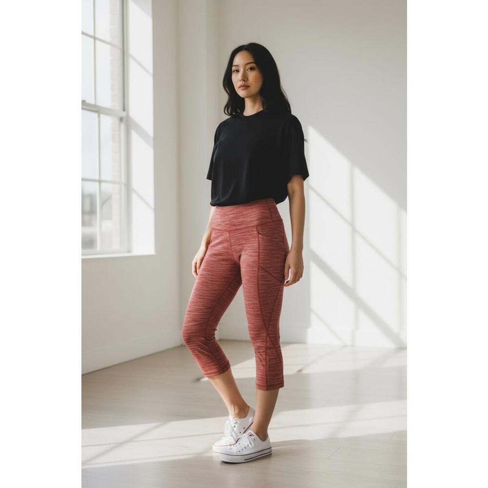 Sports Wear Leggings Women's S Abstract Stripes Athleisure Running‎ Workout Red